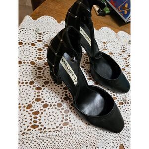 Karl Lagerfeld Black Paris Ankle d'Orsay 3.5" Pumps SZ 9 Gracy Leather Quilted